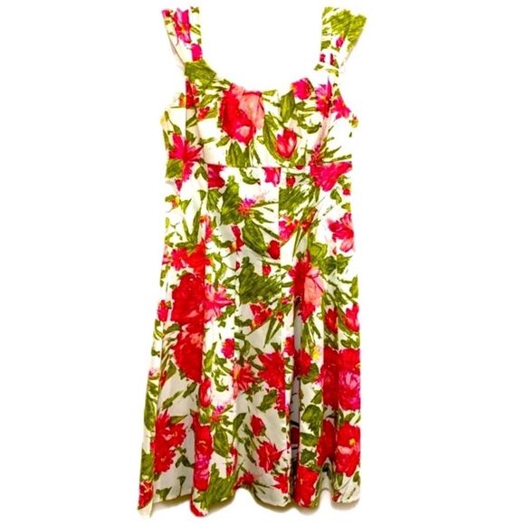 SUITE 7 SUNDRESS WOMEN’S SIZE 4 PINK WHITE FLORAL FIT AND FLARE MIDI. - Picture 2 of 10